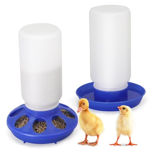 Hühnerfutterstation und Bewässerungs-Set, automatisches Baby-Küken-Starter-Set mit 1 l Futterspender und 1 l Kükenbewässerung, kein Abfall, Geflügelstall, Zubehör für Küken, Wachteln und Enten (Blau von APlayfulBee