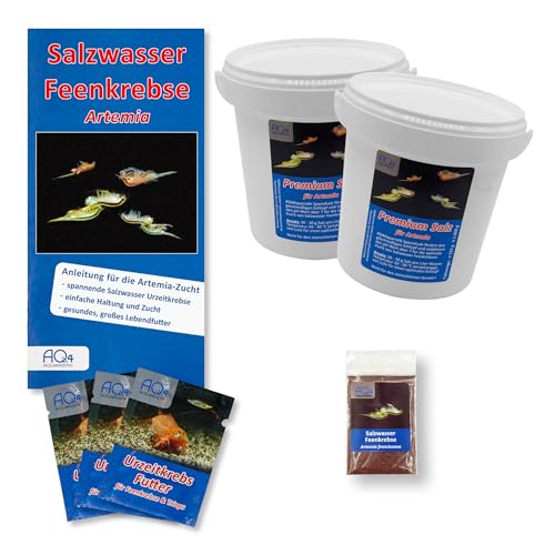 AQ4Aquaristik Artemia Zucht Set (groß) - mehr als 1.000.000 Eier - mit 2 kg Premiumsalz, 3 x Urzeitkrebse Futter und Anleitung, Artemia franciscana von AQ4Aquaristik