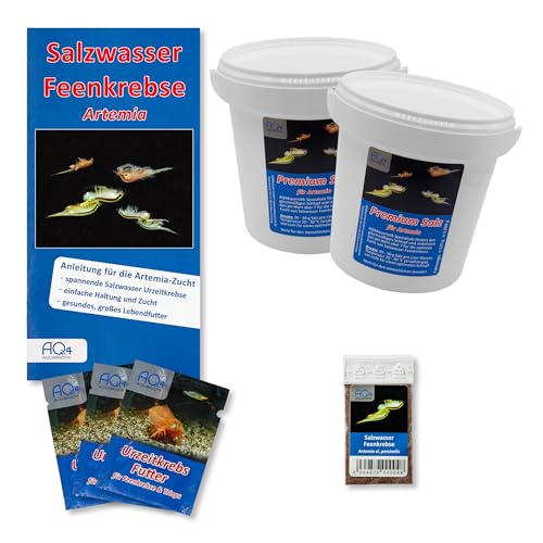 AQ4Aquaristik Artemia Zucht Set (groß) - mehr als 1.000.000 Eier - mit 2 kg Premiumsalz, 3 x Urzeitkrebse Futter und Anleitung, Artemia cf. persimilis von AQ4Aquaristik