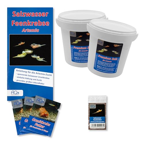 AQ4Aquaristik Artemia Zucht Set (groß) - mehr als 1.000.000 Eier - mit 2 kg Premiumsalz, 3 x Urzeitkrebse Futter und Anleitung, Artemia parthenogenetica von AQ4Aquaristik