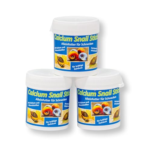 AQ4Aquaristik Calcium Snail Sticks - Futtersticks für Schnecken als Alleinfutter mit Kalzium und Vitaminen für kräftige Schneckenhäuser, 3x45g=135g von AQ4Aquaristik