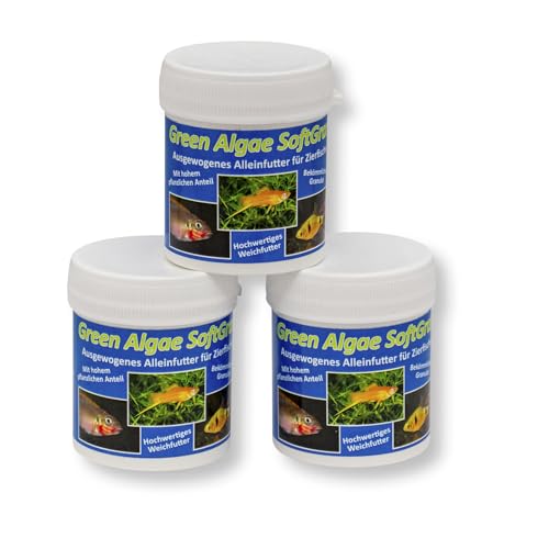 AQ4Aquaristik Green Algae SoftGran, Alleinfutter für Zierfische, pflanzliches Soft Granulat mit Algen, Fischfutter, Hauptfutter, 3x40g von AQ4Aquaristik