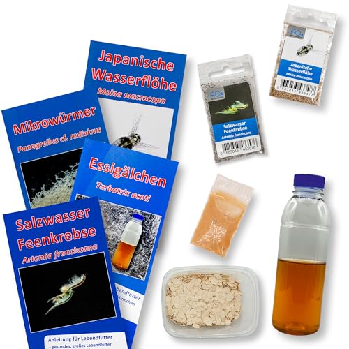 AQ4Aquaristik Großes Lebendfutter-Set Artemia, Essigälchen, Mikrowürmer, und Wasserflöhe - Zuchtansätze mit Anleitung - Lebendfutter für Aquarienfische, auch für Jungfische geeignet von AQ4Aquaristik