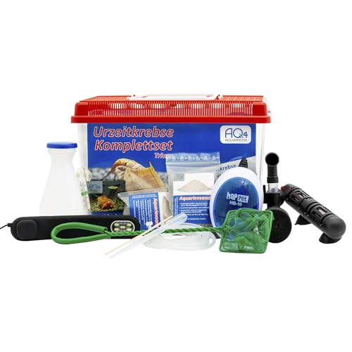 AQ4Aquaristik Triops longicaudatus (rot) Premium Komplett-Set mit Urzeitkrebs Eiern, 6 l Becken, LED-Beleuchtung, Zuchtansatz, Heizung, Filter, Luftpumpe, Kescher, Futter, Zubehör, Anleitung, von AQ4Aquaristik