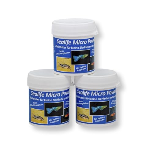 AQ4Aquaristik Sealife Micro Powder, hochwertiges Aufzuchtfutter für Zierfische, Staubfutter für Fischbrut, Jungfischfutter, 3x40g von AQ4Aquaristik