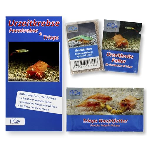 AQ4Aquaristik Triops australiensis Ayers Rock (grün) - Starter Set - Urzeitkrebse Eier - mit Aufzuchtfutter, Hauptfutter und Anleitung von AQ4Aquaristik