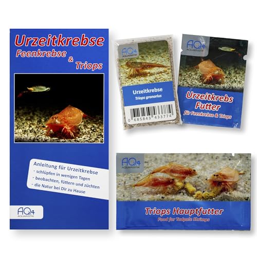 AQ4Aquaristik Triops granarius - Starter Set ca. 100 Urzeitkrebse Eier - mit Aufzuchtfutter, Hauptfutter und Anleitung von AQ4Aquaristik