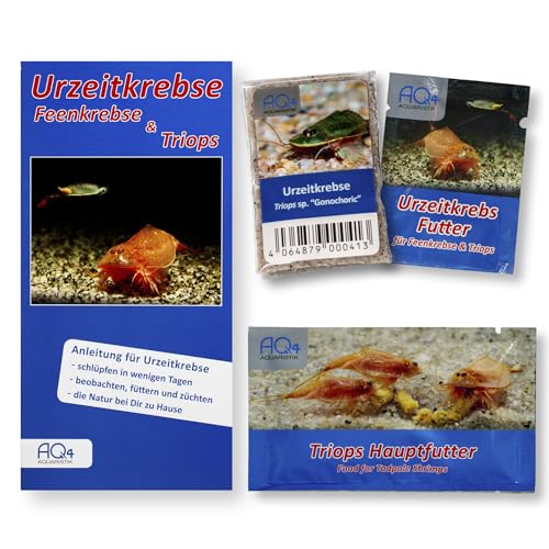 AQ4Aquaristik Triops sp. Gonochoric - Starter Set Urzeitkrebse Eier - mit Aufzuchtfutter, Hauptfutter und Anleitung von AQ4Aquaristik