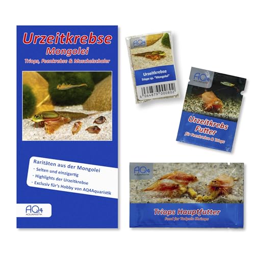 AQ4Aquaristik Starter Set Triops sp. Mongolei - Urzeitkrebse Eier - mit Aufzuchtfutter, Hauptfutter und Anleitung - TOP RARITÄT - Werden bis 13 cm groß von AQ4Aquaristik