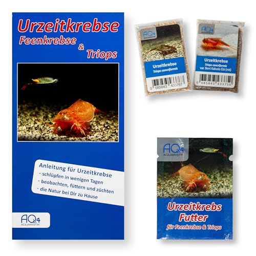 AQ4Aquaristik Triops cancriformis 2er-Set- naturfarben und rot (2 einzelne Zuchtansätze, je ca. 100 Eier in Sand) mit Futter und Anleitung von AQ4Aquaristik