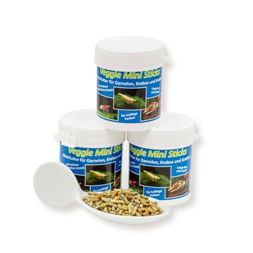 AQ4Aquaristik Veggie Mini Sticks- Alleinfutter für Garnelen, Zwerggarnelen, Krebse und Krabben, 3x45g=135g von AQ4Aquaristik