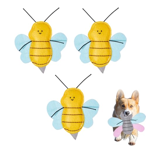 AQCQDQ 3 Stück Hundespielzeug Kleine Hunde Katzen, Kakerlaken Kuscheltier Welpenspielzeug Langlebiges Plüschtiere Kauspielzeug Und Quietschspielzeug Intelligenz Katzenminze Spielzeug (Bienen*3) von AQCQDQ