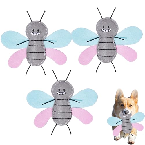 AQCQDQ 3 Stück Hundespielzeug Kleine Hunde Katzen, Kakerlaken Kuscheltier Welpenspielzeug Langlebiges Plüschtiere Kauspielzeug Und Quietschspielzeug Intelligenz Katzenminze Spielzeug (Mücken*3) von AQCQDQ