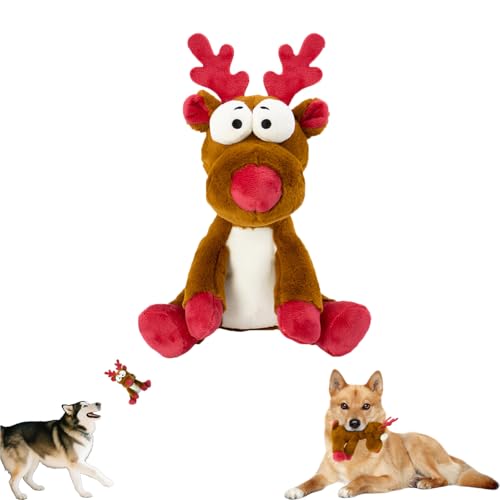 AQCQDQ Elch Kuscheltier Hundespielzeug, Quietschendes Plüsch-Hundespielzeug Mit Crinkle-Papier, Gefüllte Robustes Unzerstörbar Hundegeburtstag Für Welpen Kleine, Mittelgroße Hunde (1 Stück) von AQCQDQ