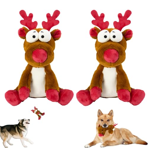 AQCQDQ Elch Kuscheltier Hundespielzeug, Quietschendes Plüsch-Hundespielzeug Mit Crinkle-Papier, Gefüllte Robustes Unzerstörbar Hundegeburtstag Für Welpen Kleine, Mittelgroße Hunde (2 Stück) von AQCQDQ