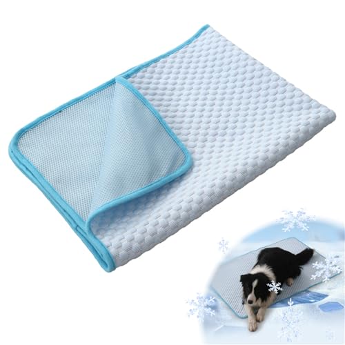 AQCQDQ Haustier Kühlmatte, Selbstkühlend Haustiermatte Aus Eisseide Für Hunde Und Katzen, Waschbares Kühlkissen Sommer Cooling Mat Dog, Kühlendes Sofabett Für Sofa, Fußboden, Auto (Blau,XS) von AQCQDQ
