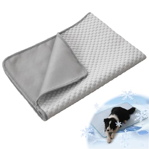 AQCQDQ Haustier Kühlmatte, Selbstkühlend Haustiermatte Aus Eisseide Für Hunde Und Katzen, Waschbares Kühlkissen Sommer Cooling Mat Dog, Kühlendes Sofabett Für Sofa, Fußboden, Auto (Grau,XXL) von AQCQDQ