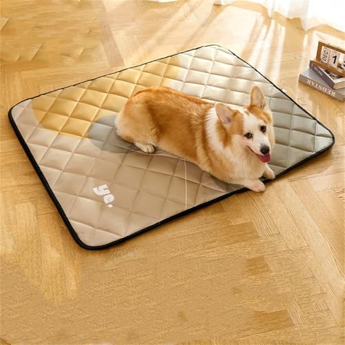 AQCQDQ Haustier Kühlmatte, Selbstkühlende Hundematte, Cooling Mat Dog, Kühldecke Hund Ohne Gel Kühlendes Hundebett Aus Eisseide Für Hunde Und Katzen, Sommer Waschbares Kühlkissen (Gelb,XXL) von AQCQDQ