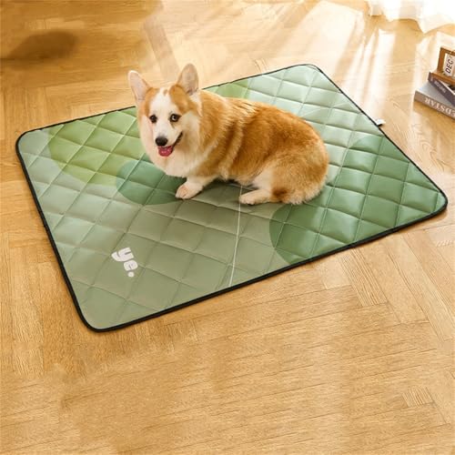 AQCQDQ Haustier Kühlmatte, Selbstkühlende Hundematte, Cooling Mat Dog, Kühldecke Hund Ohne Gel Kühlendes Hundebett Aus Eisseide Für Hunde Und Katzen, Sommer Waschbares Kühlkissen (Grün,L) von AQCQDQ