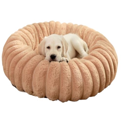 AQCQDQ Hundebett rund große mittelgroße kleine Hunde waschbar Hundebett Donut, Rund,Flauschig für Kleine, Mittelgroße und Große Hunde (60 cm,Khaki) von AQCQDQ