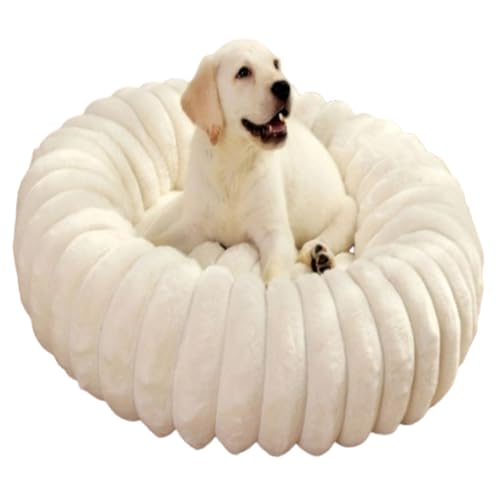 AQCQDQ Hundebett rund große mittelgroße kleine Hunde waschbar Hundebett Donut, Rund,Flauschig für Kleine, Mittelgroße und Große Hunde (60 cm,weiß) von AQCQDQ