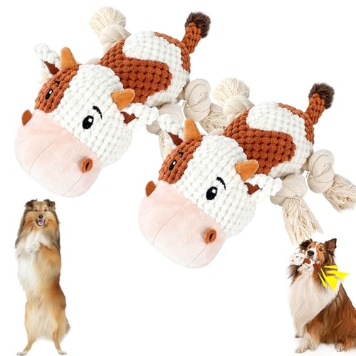 AQCQDQ Hundespielzeug Quietschend Unzerstörbares Große Hunde, Kuscheltier Kuh Kognitive Hundespielzeug Für Kleine, Robustes Welpenspielzeug Kauspielzeug Hund (Braun*2) von AQCQDQ