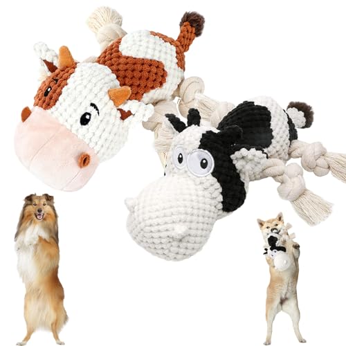 AQCQDQ Hundespielzeug Quietschend Unzerstörbares Große Hunde, Kuscheltier Kuh Kognitive Hundespielzeug Für Kleine, Robustes Welpenspielzeug Kauspielzeug Hund (Gemischt) von AQCQDQ