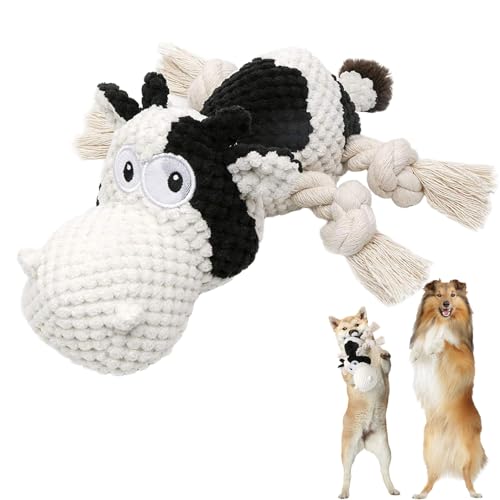 AQCQDQ Hundespielzeug Quietschend Unzerstörbares Große Hunde, Kuscheltier Kuh Kognitive Hundespielzeug Für Kleine, Robustes Welpenspielzeug Kauspielzeug Hund (Schwarz) von AQCQDQ