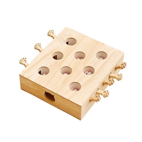 AQCQDQ Interaktives Katzenspielzeug Holz Spielzeug, Whack-a-Mole Katzenspielzeug, 5 Löcher Whack-a-Mole Cat Toy Mit 5 Ausgestopften Maulwürfen, Löcher perfekt für Indoor-Übung und Spaß (1,B) von AQCQDQ