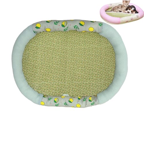 AQCQDQ Kühlmatte Für Den Sommer, Kühldecke Für Hunde Und Katzen, Erfrischende Haustier Kühlkissen Rattan Haustiere Matte Hundehütte Hundebett Katzenhöhle Im Sommer (Grau,50x40 cm) von AQCQDQ