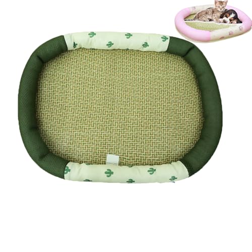 AQCQDQ Kühlmatte Für Den Sommer, Kühldecke Für Hunde Und Katzen, Erfrischende Haustier Kühlkissen Rattan Haustiere Matte Hundehütte Hundebett Katzenhöhle Im Sommer (Grün,60x50 cm) von AQCQDQ
