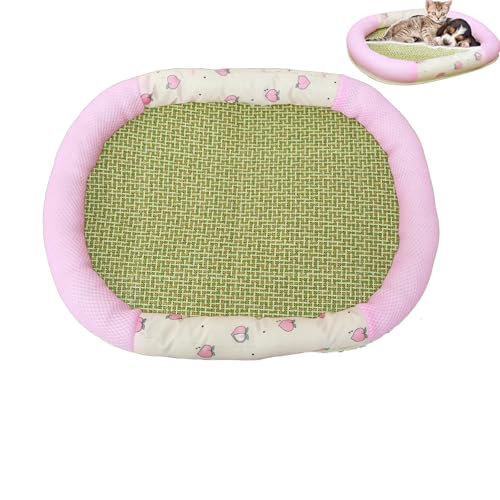 AQCQDQ Kühlmatte Für Den Sommer, Kühldecke Für Hunde Und Katzen, Erfrischende Haustier Kühlkissen Rattan Haustiere Matte Hundehütte Hundebett Katzenhöhle Im Sommer (Rosa,75x60 cm) von AQCQDQ