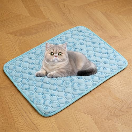 AQCQDQ Kühlmatte Hund, Sommer Selbstkühlend Kühldecke Für Hunde Katzen, Waschbares Komfortabel Kühlbett Haustiermatte Aus Eisseide Für Sofa, Fußboden, Auto (Blau-#a,100x70 cm) von AQCQDQ