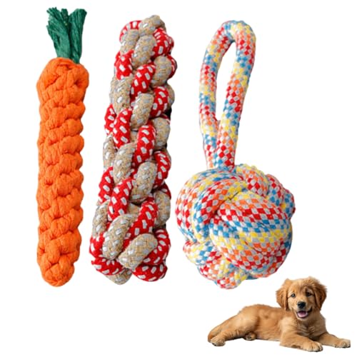 AQCQDQ Rope Toy Puppy,Dog Toy Rope,Puppy Toys for Small Dogs,Puppy Karotte Seil Spielzeug Geflochtene, Kauspielzeug für Welpen für Kleine Mittelgroße Welpen (Main Item,L) von AQCQDQ