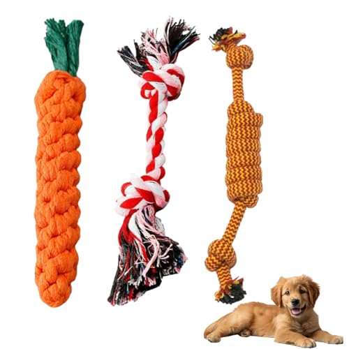 AQCQDQ Rope Toy Puppy,Dog Toy Rope,Puppy Toys for Small Dogs,Puppy Karotte Seil Spielzeug Geflochtene, Kauspielzeug für Welpen für Kleine Mittelgroße Welpen (Recommendation 3,L) von AQCQDQ