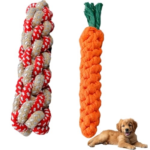 AQCQDQ Rope Toy Puppy,Dog Toy Rope,Puppy Toys for Small Dogs,Puppy Karotte Seil Spielzeug Geflochtene, Kauspielzeug für Welpen für Kleine Mittelgroße Welpen (Two Pieces,L) von AQCQDQ