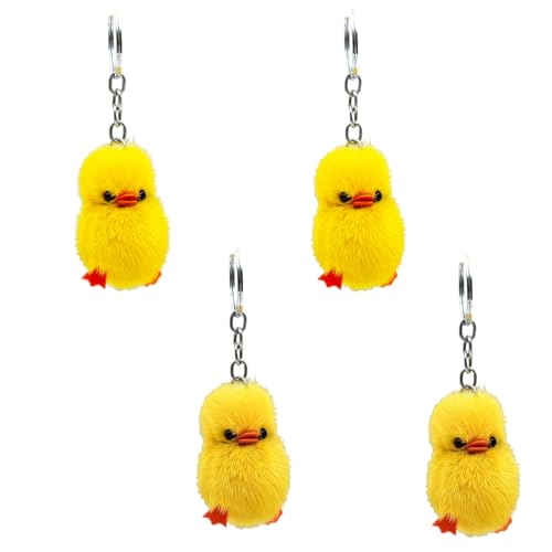 AQCQDQ Schlüsselanhänger Ente Gelbes Küken gelbe Ente für Schlüssel Kuscheltier Huhn Plush Kurz Plüsch Keychain Cute für Schlüssel, Handtasche Schlüsselanhänger (4 Pieces,Yellow) von AQCQDQ