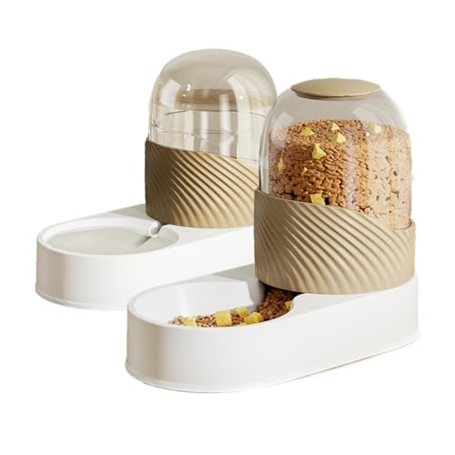 Automatisches Futterspender und Wasserspender im Set, 2L Transparenter Wasserspender, Selbstfütternde und Bewässerungsnapf für kleine mittelgroße Hunde, Welpen, Kätzchen (Braun,4000ml) von AQCQDQ