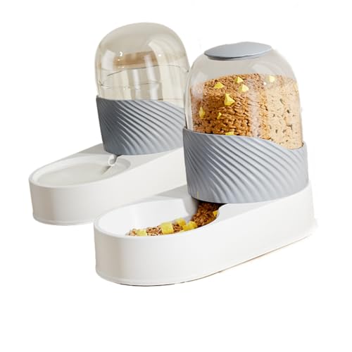 Automatisches Futterspender und Wasserspender im Set, 2L Transparenter Wasserspender, Selbstfütternde und Bewässerungsnapf für kleine mittelgroße Hunde, Welpen, Kätzchen (Grau,4000ml) von AQCQDQ