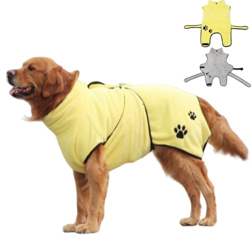 Bademantel für Hunde,Bademantel Hund groß, Extra SaugfäHig und Trocknendes mit Klettverschluss für Große (S,Gray) von AQCQDQ