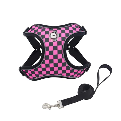 Hundegeschirr und Leine Set, Verstellbares Welpengeschirr, Hunde Zuggeschirr, Reflektierend Atmungsaktiv Brustgeschirr Anti Zug Katzengeschirr Sicherheitsgeschirr (XL,Rosa) von AQCQDQ