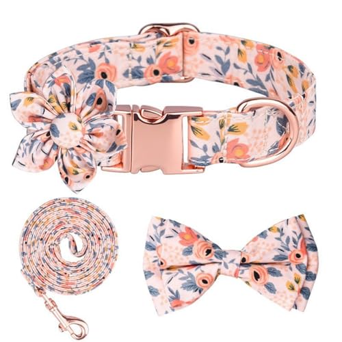 Hundehalsband Fliege, Verstellbare Halsbänder, Hundehalsband mit Blume, Fliege Halsband Hund mit Metall-Klickverschluss, für Hunde und Katzen Klein Mittelgroß Groß (L,Orange) von AQCQDQ