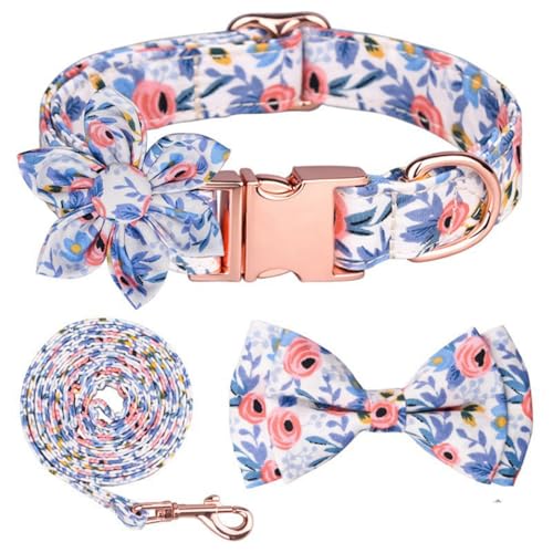 Hundehalsband Fliege, Verstellbare Halsbänder, Hundehalsband mit Blume, Fliege Halsband Hund mit Metall-Klickverschluss, für Hunde und Katzen Klein Mittelgroß Groß (S,Blau) von AQCQDQ