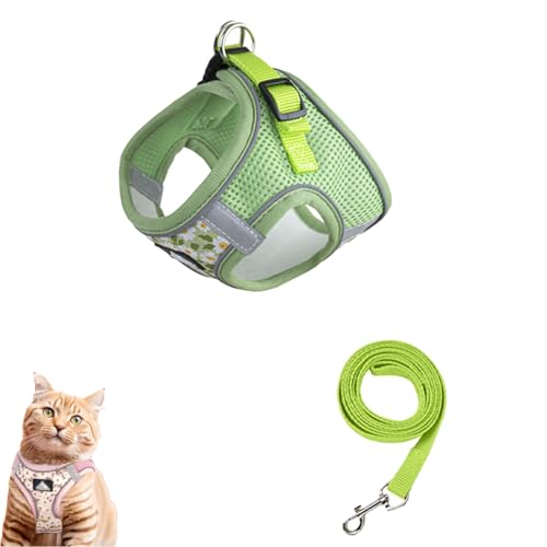 Katzengeschirr Sicherheitsgeschirr, Hundegeschirr mit Leine, Brustgeschirr Hund Anti Zug, Hundeschlittengeschirr Geschirr Reflektierend Atmungsaktiv, Verstellbares Welpengeschirr (L,Grün) von AQCQDQ