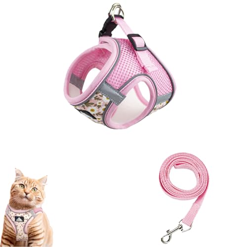 Katzengeschirr Sicherheitsgeschirr, Hundegeschirr mit Leine, Brustgeschirr Hund Anti Zug, Hundeschlittengeschirr Geschirr Reflektierend Atmungsaktiv, Verstellbares Welpengeschirr (L,Rosa) von AQCQDQ