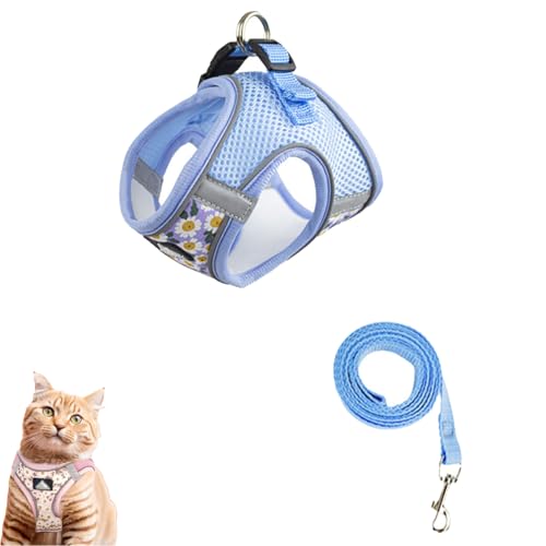 Katzengeschirr Sicherheitsgeschirr, Hundegeschirr mit Leine, Brustgeschirr Hund Anti Zug, Hundeschlittengeschirr Geschirr Reflektierend Atmungsaktiv, Verstellbares Welpengeschirr (M,Blau) von AQCQDQ