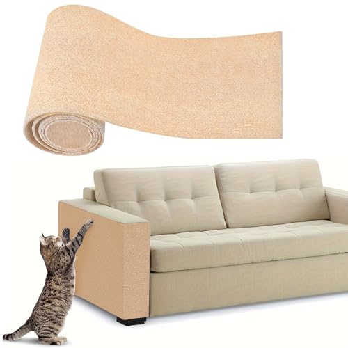 Kratzmatte Katze, Kratzfolie Katzen Selbstklebend, Kratzschutz Sofa Katze, Wand Scratcher, für Sofa Couch Wand Tür und Möbel (Khaki,60 * 100 cm) von AQCQDQ