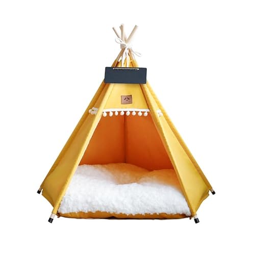 Tipi Zelt für Haustiere Hundezelt Katzenzelt, mit Kissen, Hundezelt Abnehmbar und Waschbar Haustierzelte Tragbar Haustierbett Multifunktionales Hundebett Katzenzelt (L,Gelb) von AQCQDQ