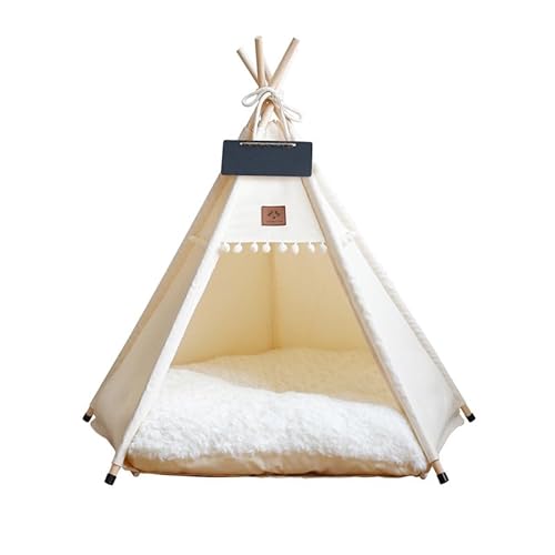 Tipi Zelt für Haustiere Hundezelt Katzenzelt, mit Kissen, Hundezelt Abnehmbar und Waschbar Haustierzelte Tragbar Haustierbett Multifunktionales Hundebett Katzenzelt (S,Beige) von AQCQDQ