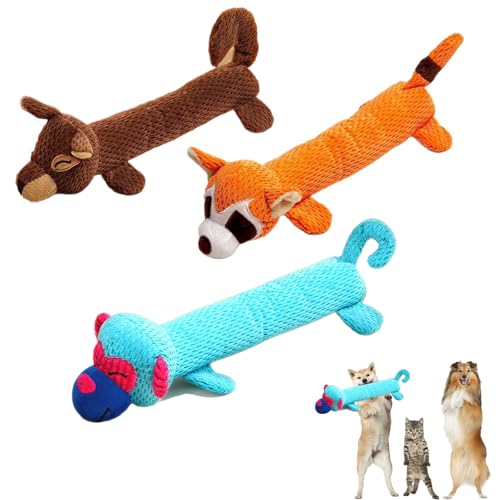Welpenspielzeug, Robustes Hundespielzeug Quietschend Unzerstörbar, Fuchs, AFFE, Esel Lange Plüschtiere Zahnpflege-Spielzeug Für Haustiere, Interaktives Kauspielzeug Hund (#A+#B+#C) von AQCQDQ